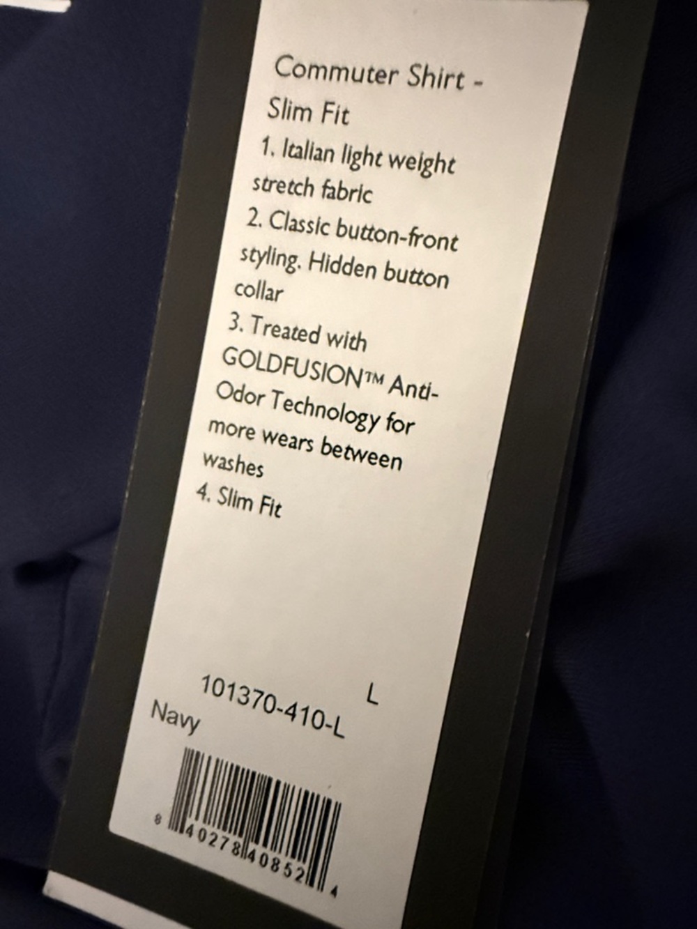 NWT Rhone Commuter Shirt Mens Navy Blue Slim Fit Italian Stretch Size L $138 - Picture 4 of 7